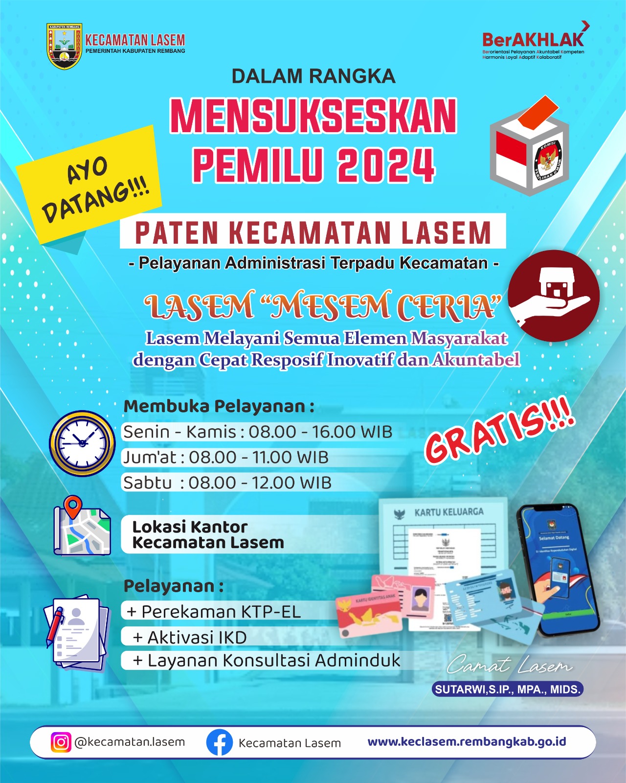 Pelayanan Administrasi Terpadu Kecamatan (PATEN) LASEM DUKUNG SUKSESKAN PEMILU 2024